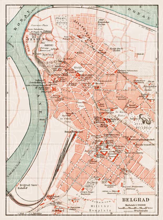 Old map of Belgrade (Beograd) in 1903. Buy vintage map replica poster