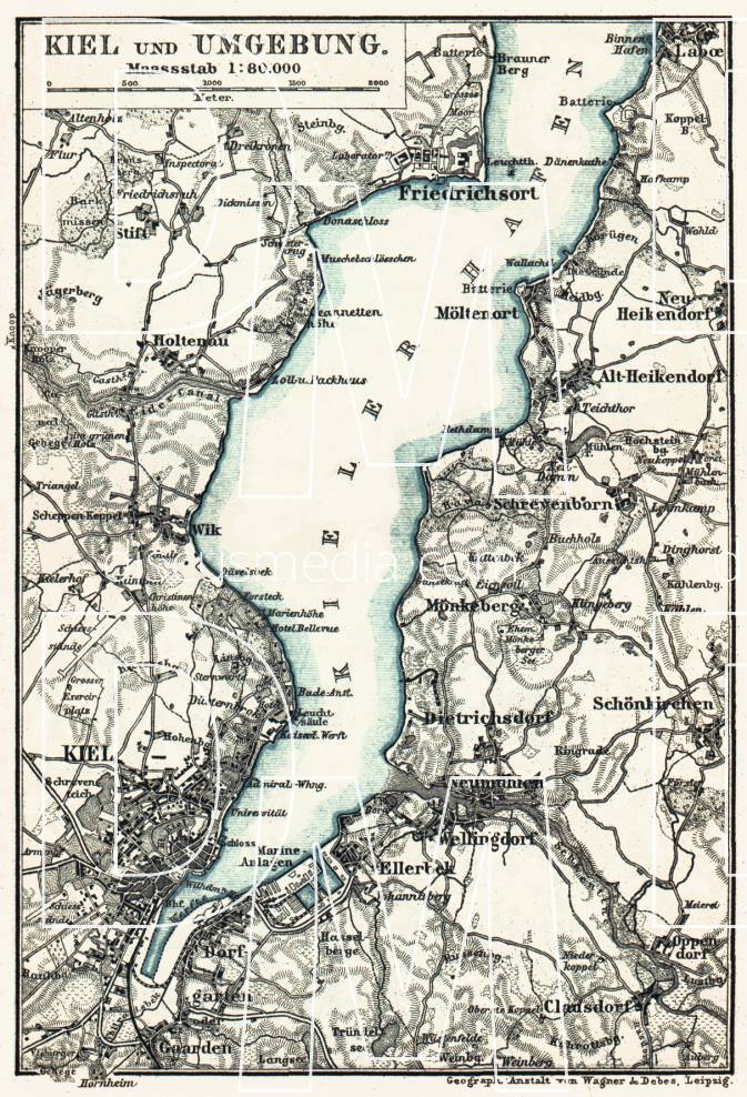 Old map of the vicinity of Kiel in 1887. Buy vintage map replica poster