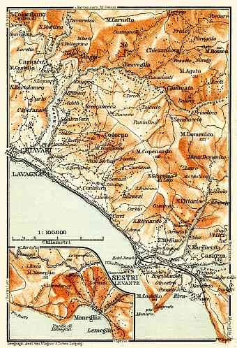 Sestri Levante and environs map, 1908