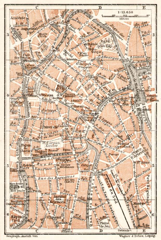 Old map of Ghent (Gent) Center in 1909. Buy vintage map replica poster ...