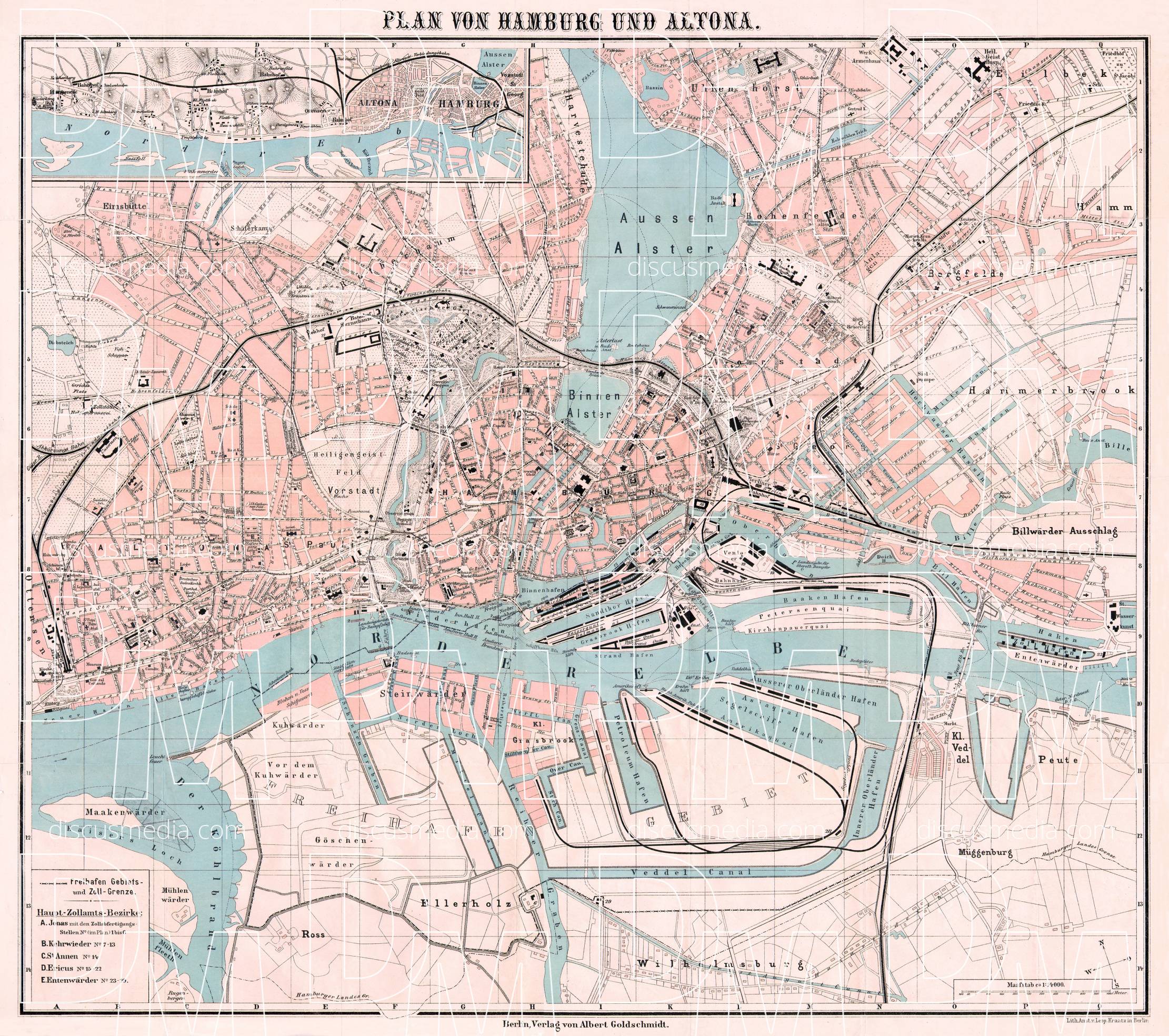 Old map of Hamburg and Altona in 1905. Buy vintage map replica poster ...