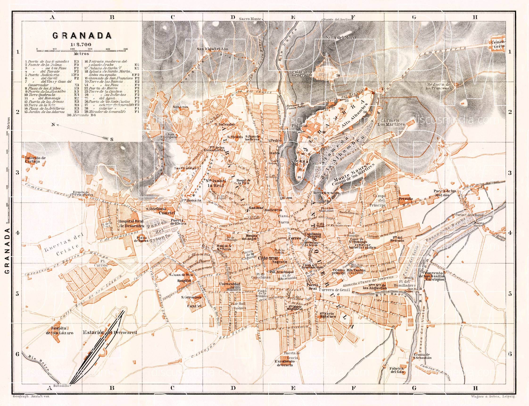 Old Map Of Granada In Buy Vintage Map Replica Poster Print Or Download Picture