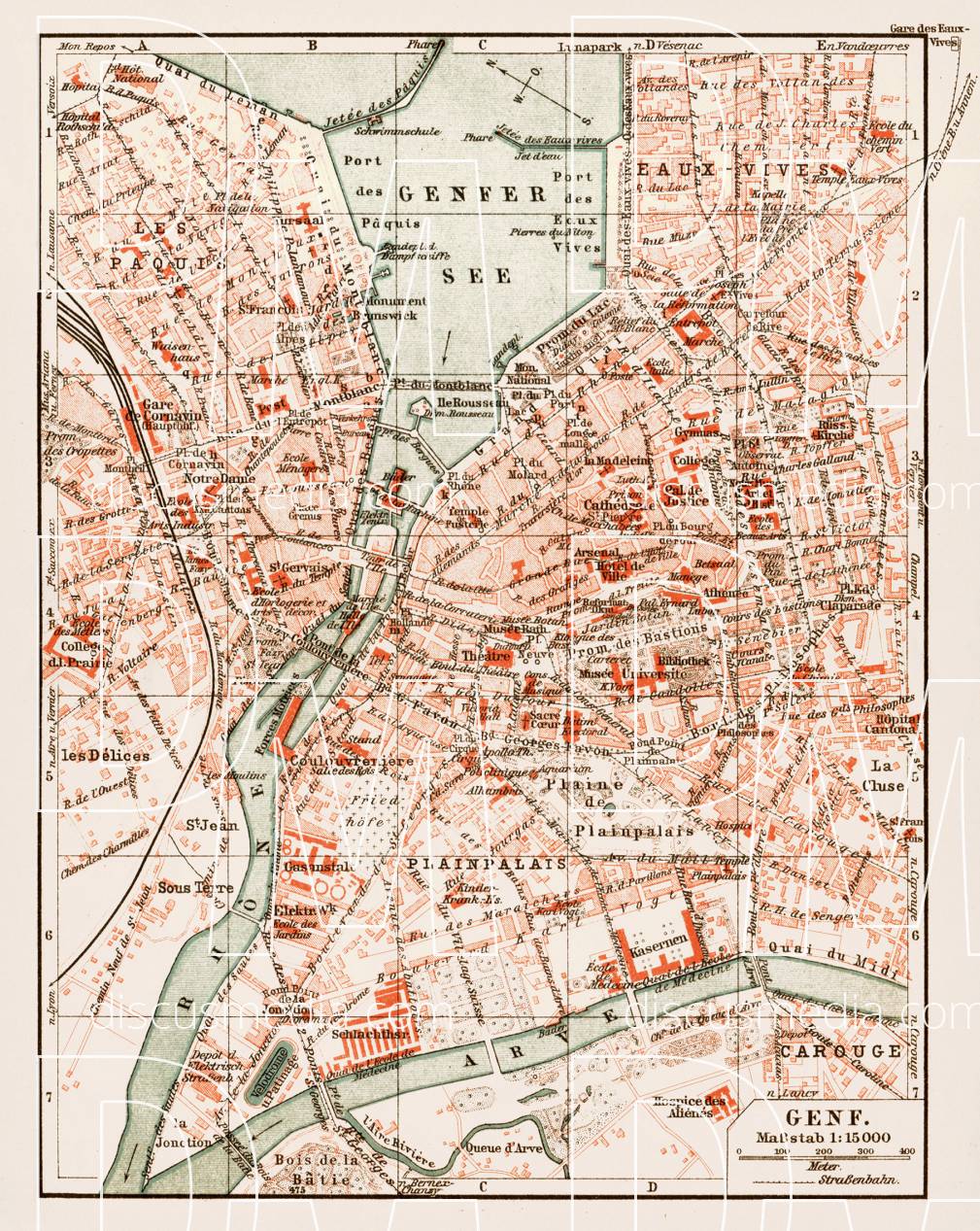 Old map of Geneva (Genève) in 1913. Buy vintage map replica poster ...