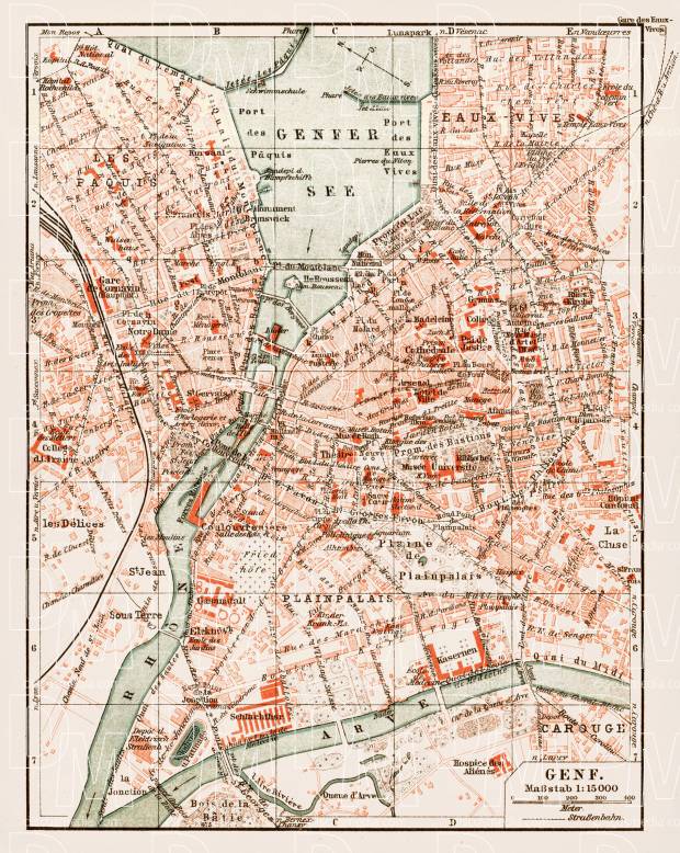 Old map of Geneva (Genève) in 1913. Buy vintage map replica poster ...