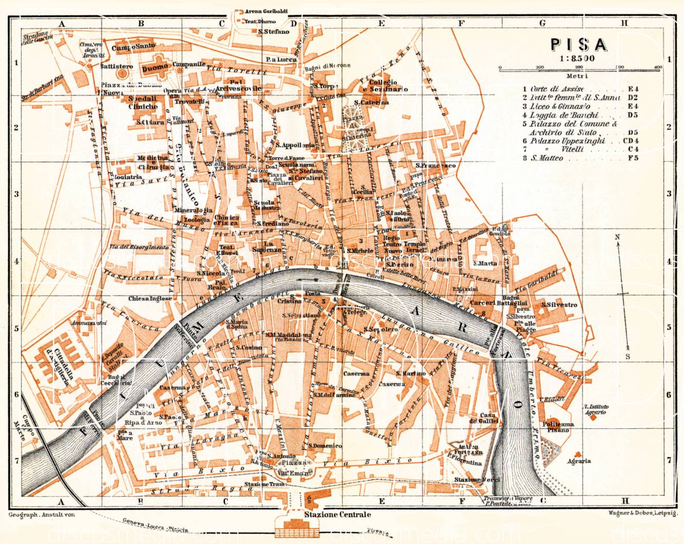 Old Map Of Pisa In 1898 Buy Vintage Map Replica Poster Print Or Download Picture 9367