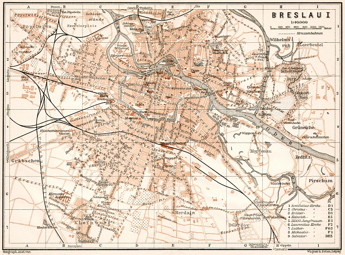 Breslau (Wrocław) city map, 1911