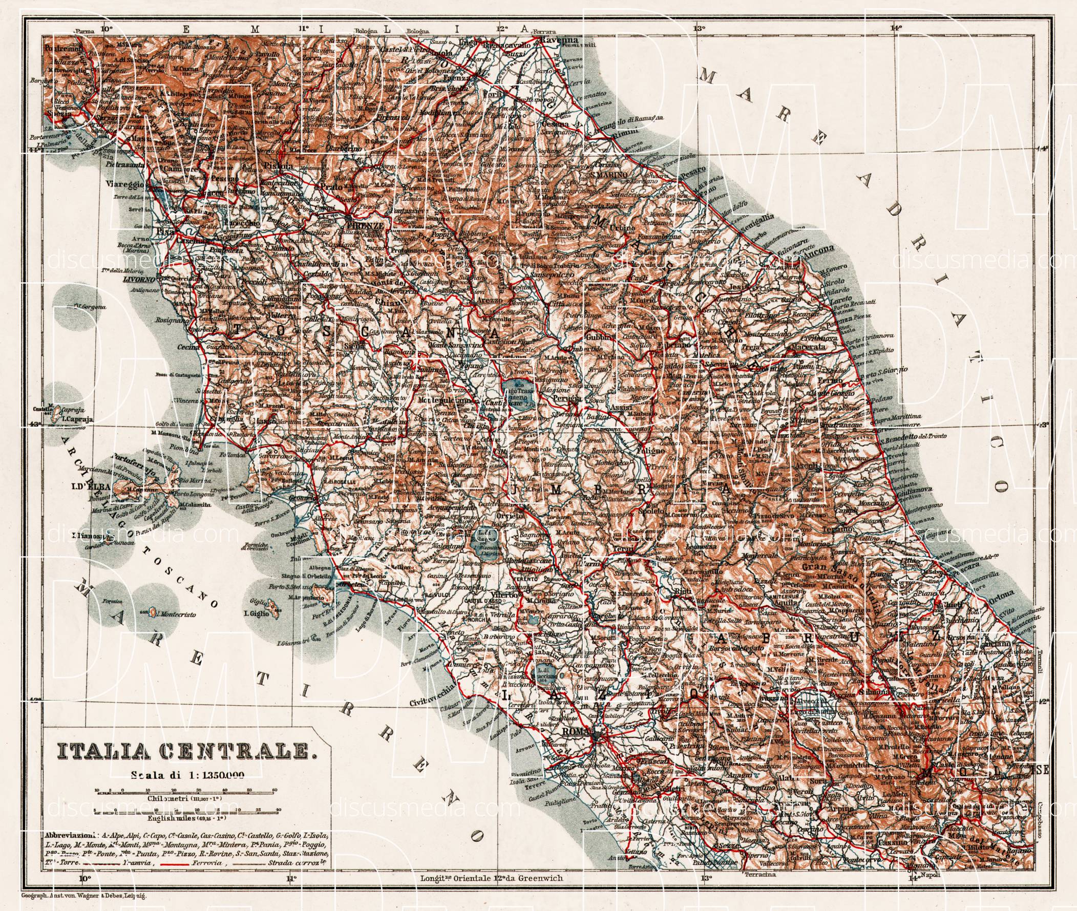 Old Map Of Central Italy In 1909 Buy Vintage Map Replica Poster Print   A92b1eba11d8e3a9c225f261e84ec4c2 