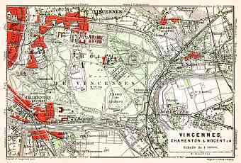 Vincennes, Charenton and Nogent-sur-Marne map, 1910