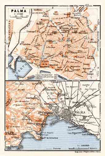 Palma (Palma de Mallorca) city map, 1929. Environs of Palma