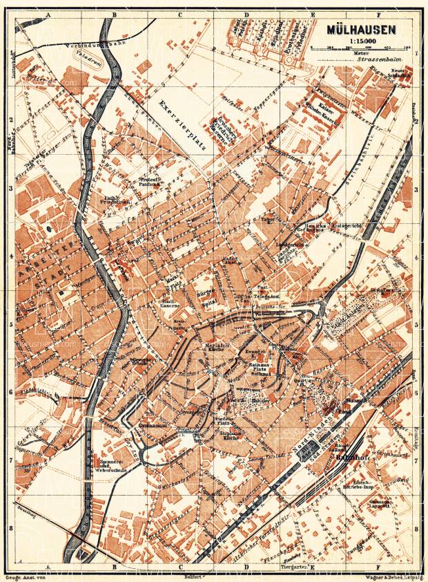 Old map of Mülhausen (Mulhouse) in 1905. Buy vintage map replica poster ...