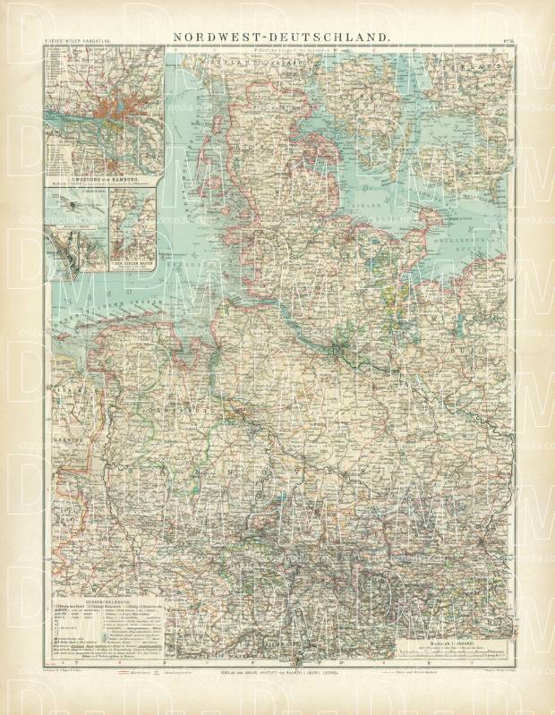 Old map of the Northwestern provinces of Germany in 1905. Buy vintage ...