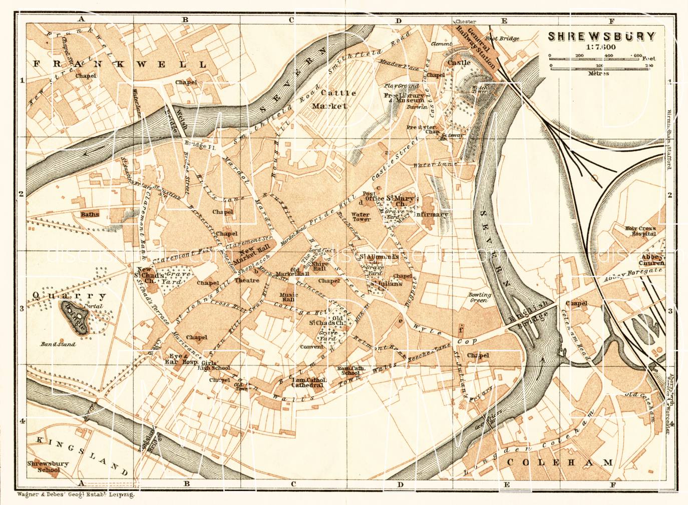 Old Map Of Shrewsbury In 1906. Buy Vintage Map Replica Poster Print Or ...