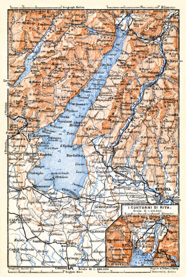 Old map of the vicinity of Garda Lake in 1898. Buy vintage map replica ...