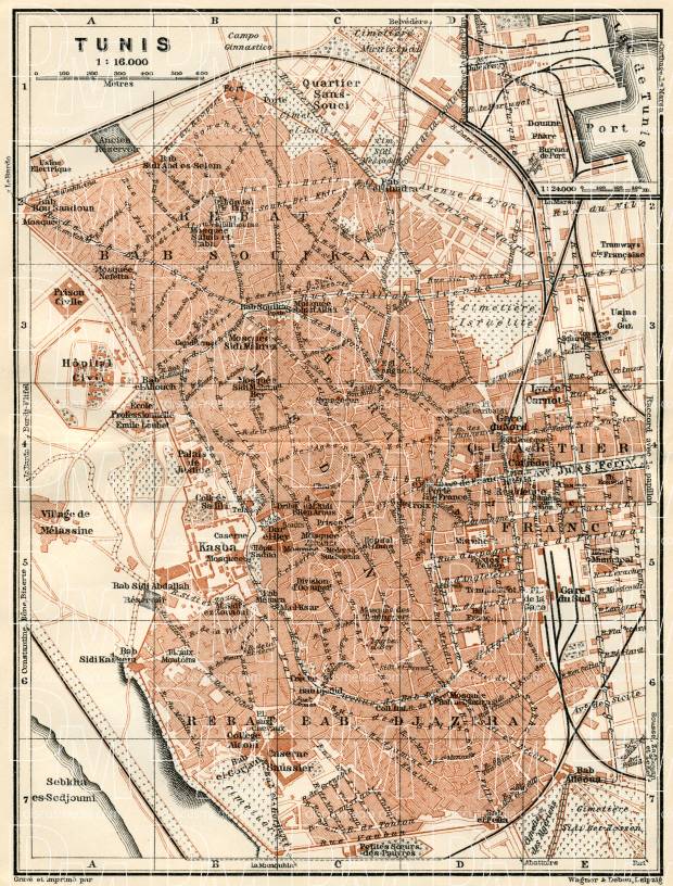Old map of Tunis in 1909. Buy vintage map replica poster print or ...