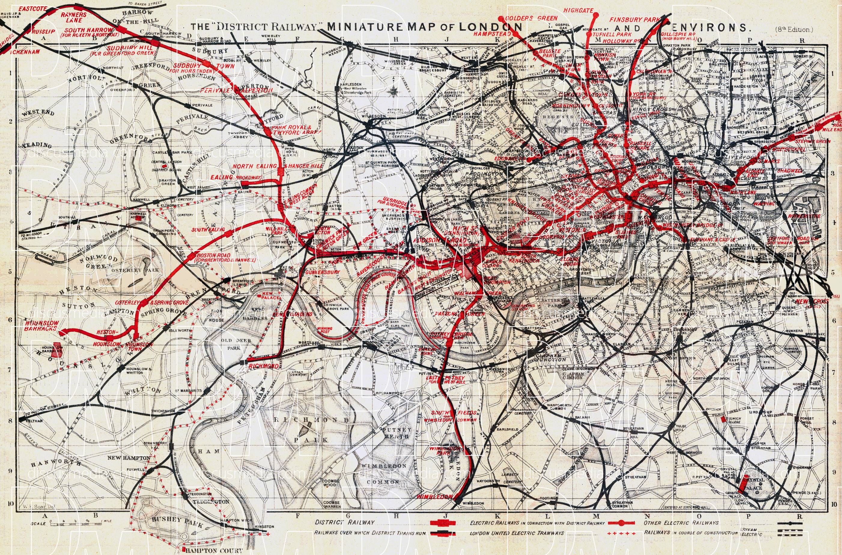 Old map of London District Railroad in 1907. Buy vintage map replica ...