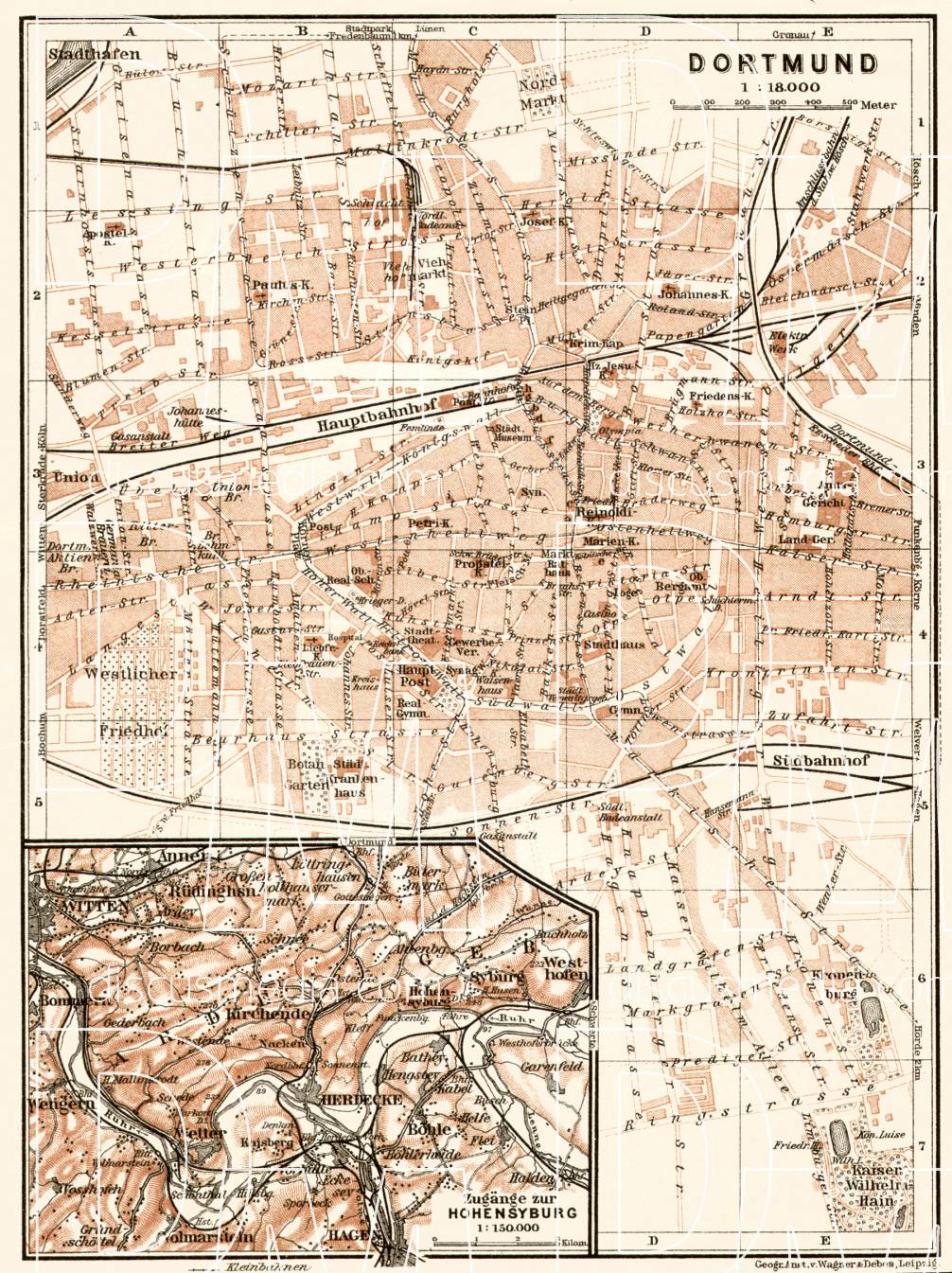 Old Map Of Dortmund And Approaches To Hohensyburg In 1906. Buy Vintage ...