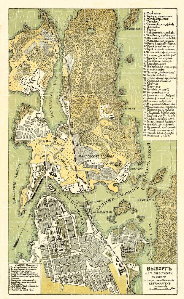 Old map of Vyborg (Viipuri) in 1913. Buy vintage map replica poster ...