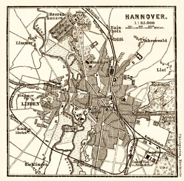 Old map of the vicinity of Hannover in 1887. Buy vintage map replica