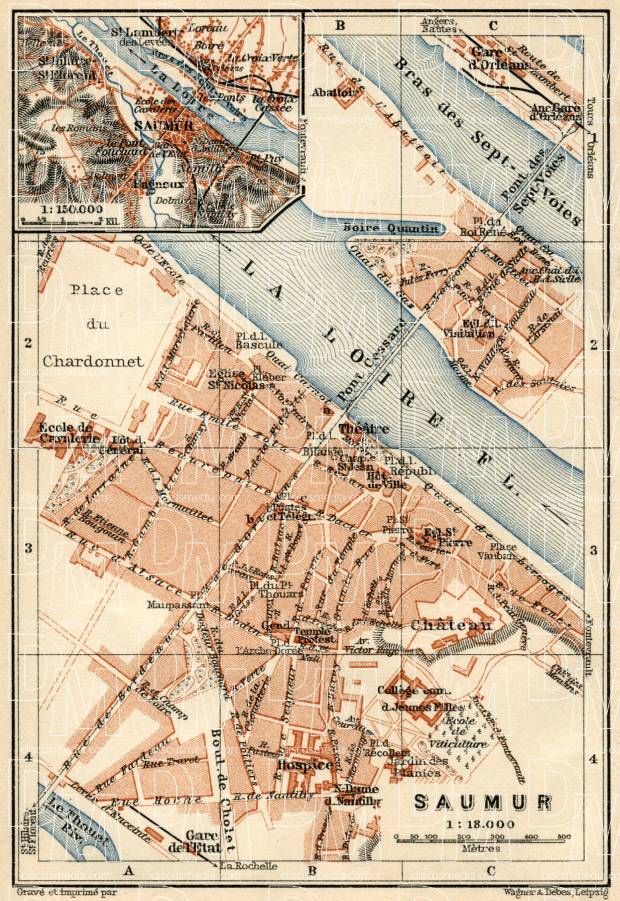 Old map of Saumur in 1913. Buy vintage map replica poster print or ...