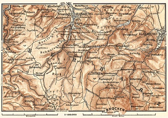 Upper Harz Mountains map, 1887