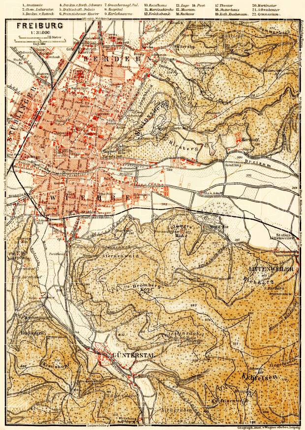 Old map of Freiburg vicinity in 1908. Buy vintage map replica poster ...