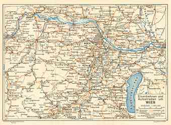 Vienna (Wien) environs road map, 1929