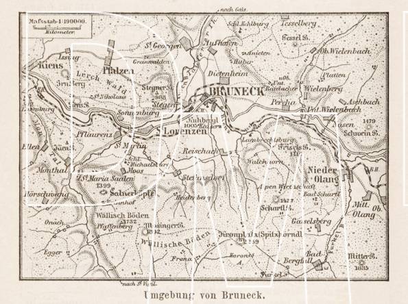 Old map of Bruneck vicinity in 1903. Buy vintage map replica poster