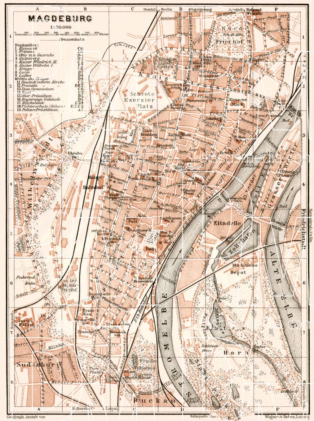 Old map of Magdeburg in 1911. Buy vintage map replica poster print or ...