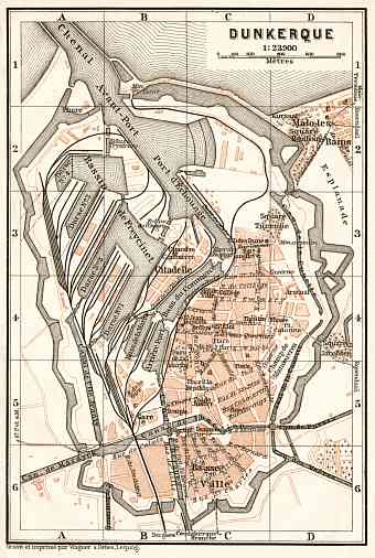 Dunkerque (Dunkirk) city map, 1909