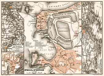 Saint-Malo and Saint-Briac a Cancale environs map, 1909