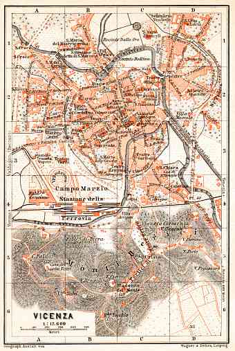 Vicenza city map, 1908