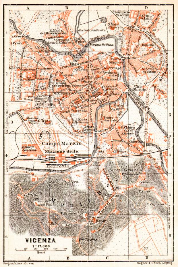 Old map of Vicenza in 1908. Buy vintage map replica poster print or ...