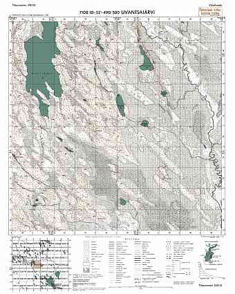 Vantšozero Lake. Uvantsajärvi. Topografikartta 541310. Topographic map from 1943