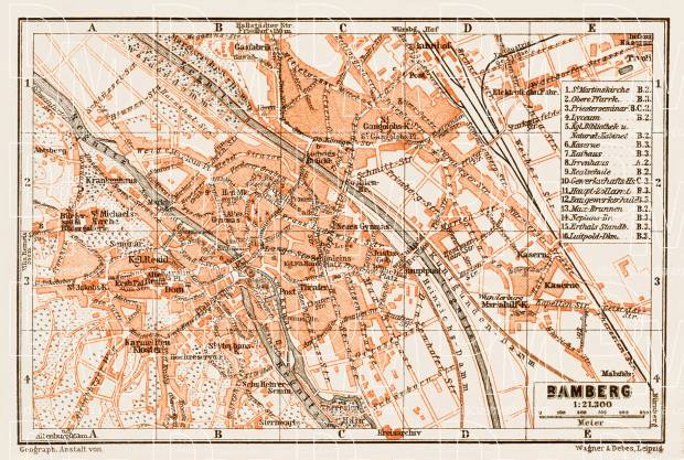 Old map of Bamberg in 1909. Buy vintage map replica poster print or ...