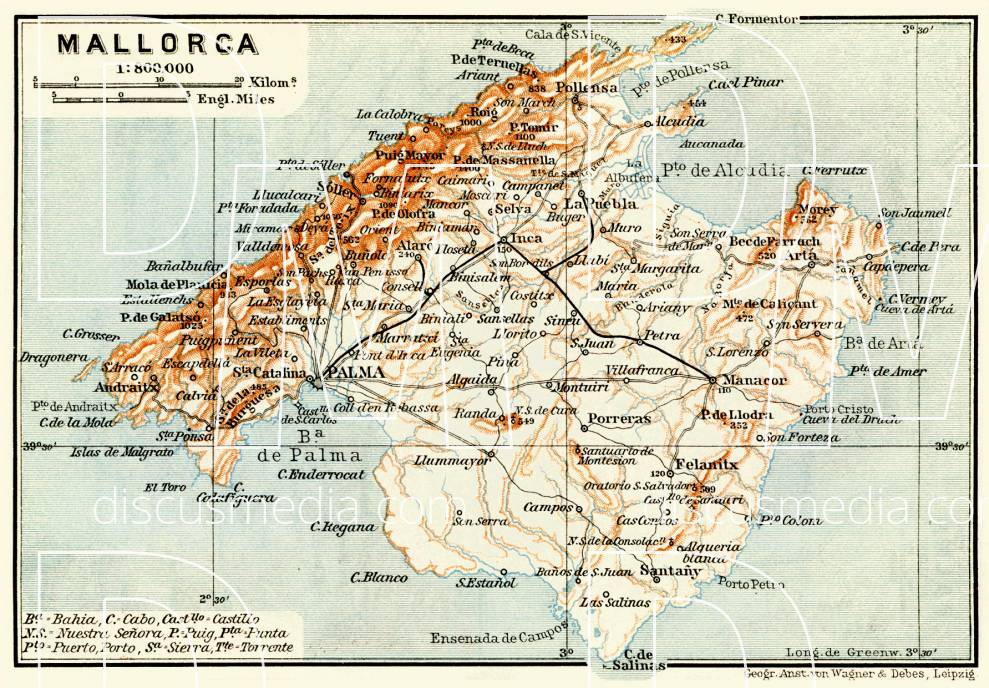 Old map of Mallorca Isle in 1899. Buy vintage map replica poster print ...