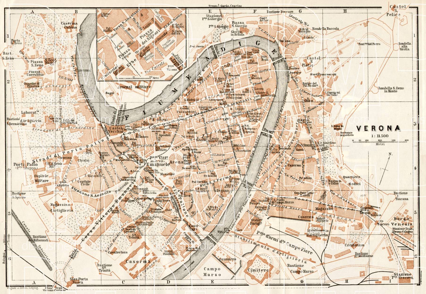 Old Map Of Verona In 1908. Buy Vintage Map Replica Poster Print Or 