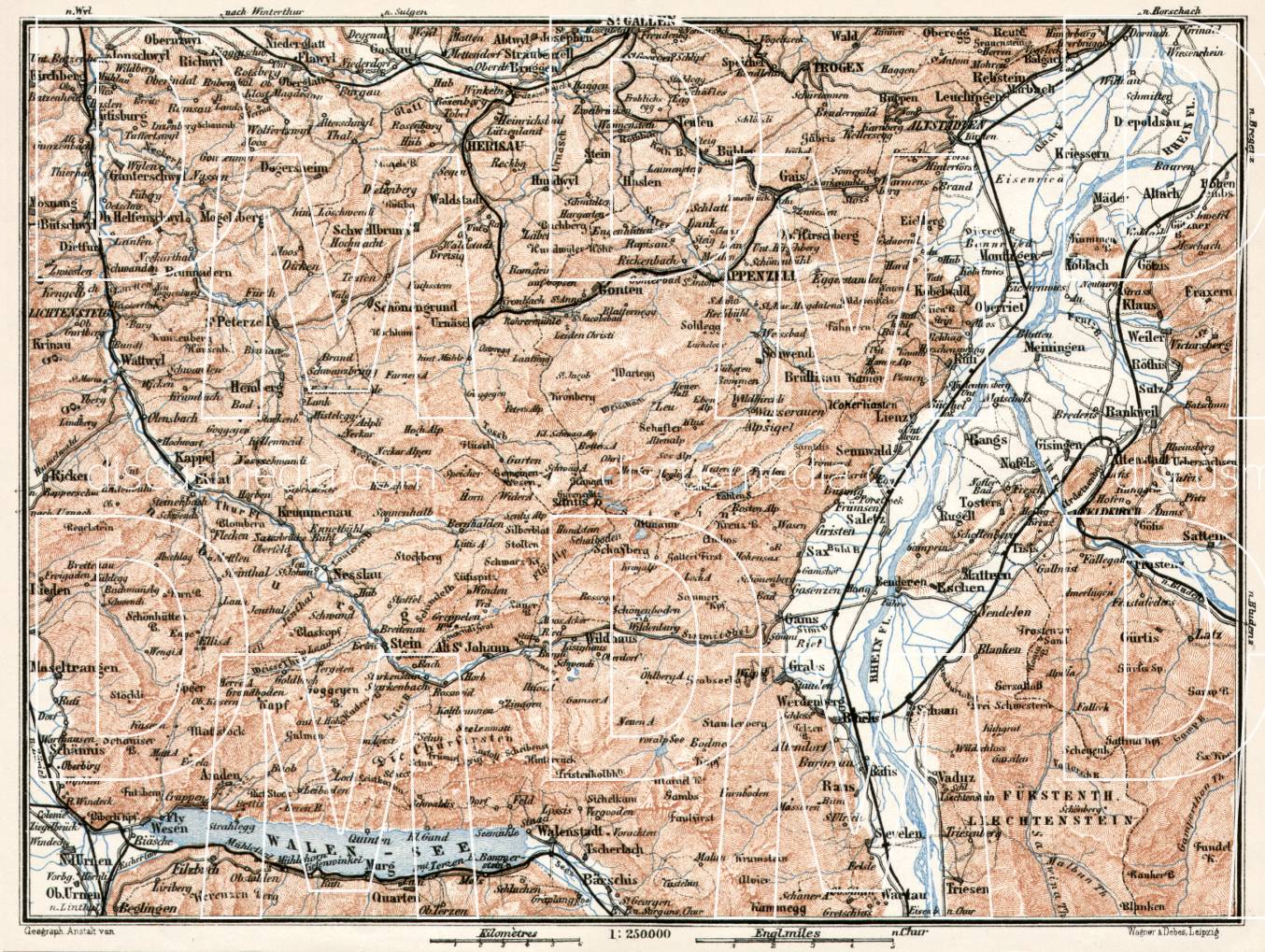 Old map of Canton of Appenzell in 1909. Buy vintage map replica poster