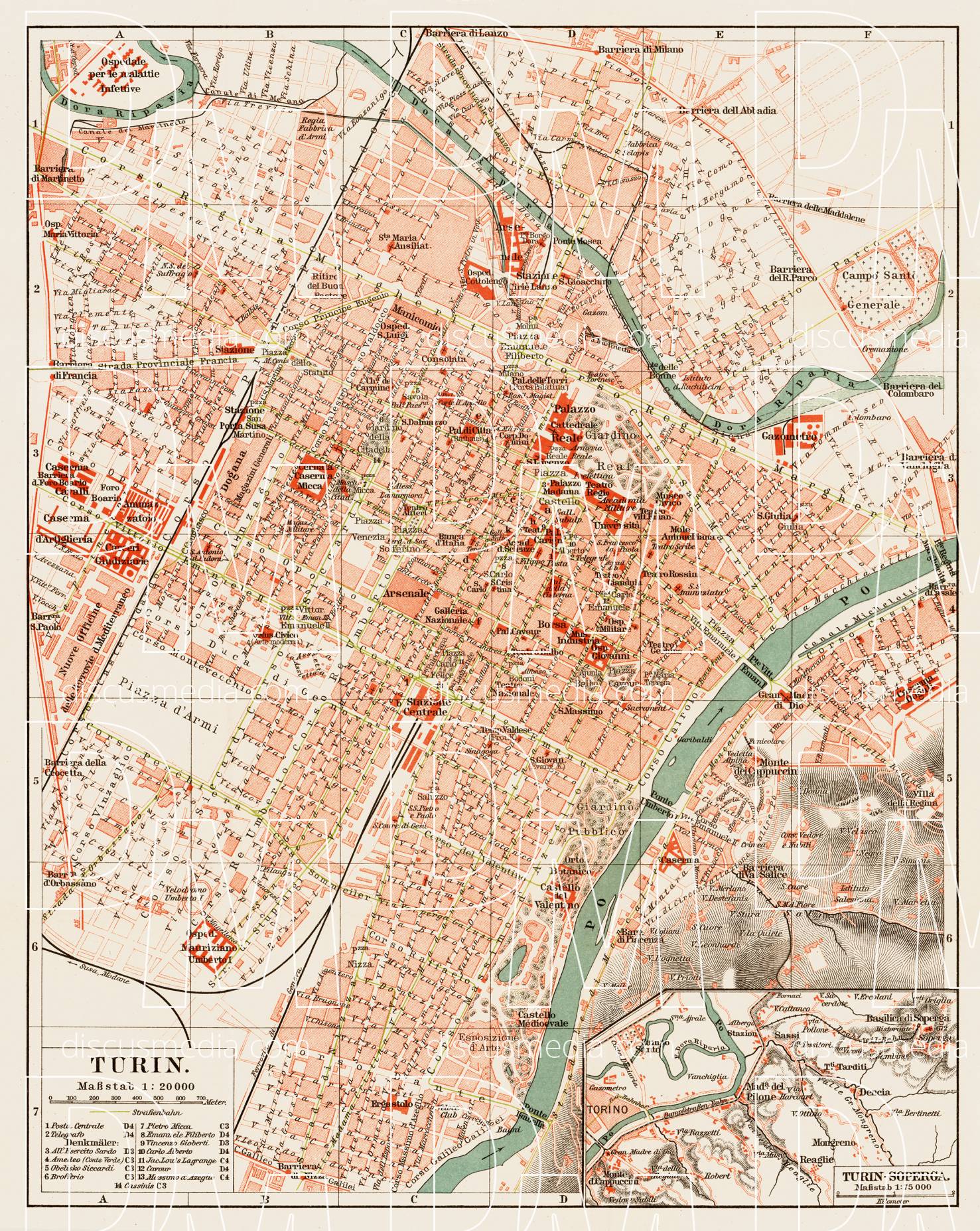 Old map of Torino (Turin) in 1903. Buy vintage map replica poster print ...