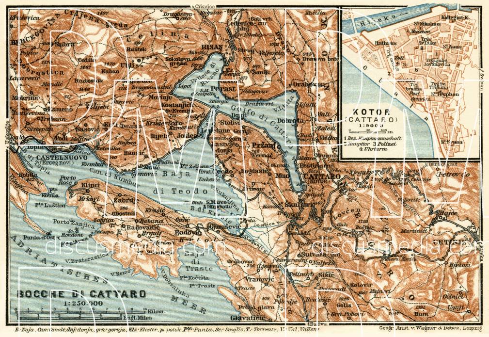 Old Map Of The Gulf Of Kotor Boka Kotorska And Cattaro Kotor In 1929 Buy Vintage Map