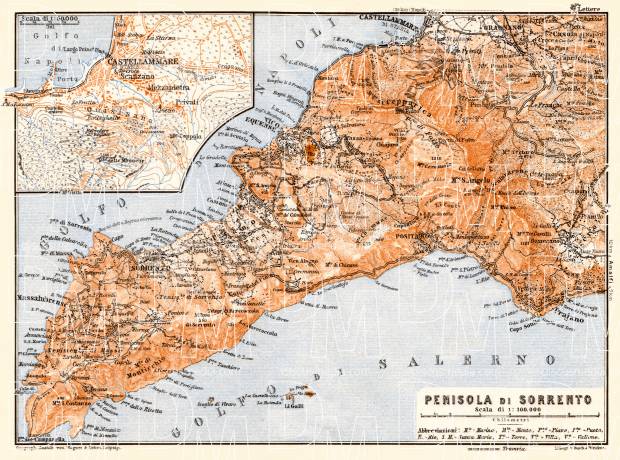 Old map of Sorrentine Peninsula in 1929. Buy vintage map replica poster ...