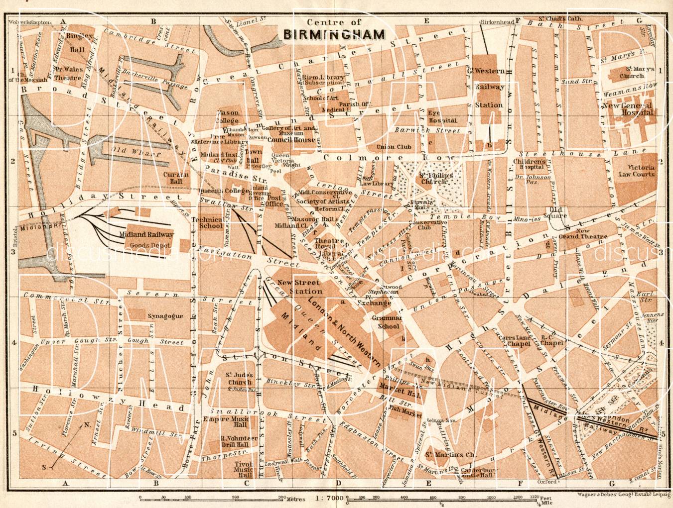 Old map of Birmingham Center in 1906. Buy vintage map replica poster