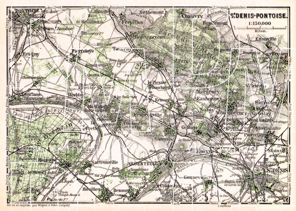 Old map of the vicinity of Paris: Saint-Denis - Pontoise in 1931. Buy ...