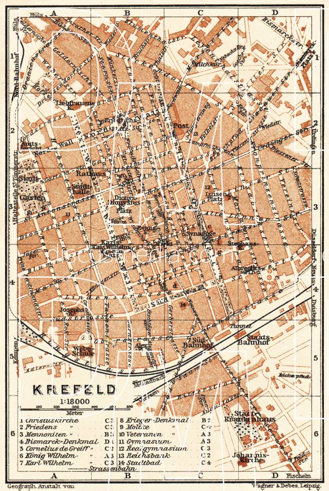 Old map of Krefeld in 1905. Buy vintage map replica poster print or ...