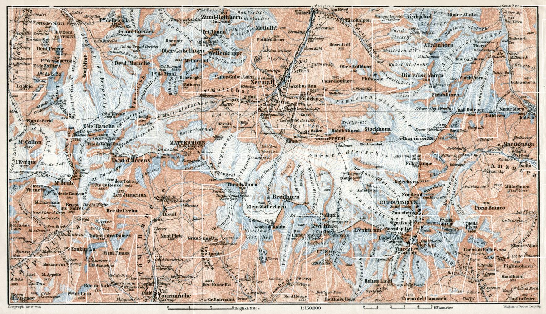 Old map of Zermatt in 1909. Buy vintage map replica poster print or ...