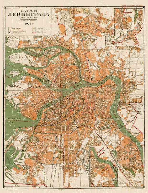 Old map of Leningrad (Saint Petersburg) in 1936. Buy vintage map ...