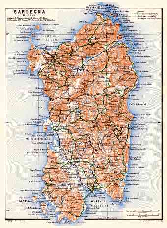 Sardinia (Sardegna) map, 1929