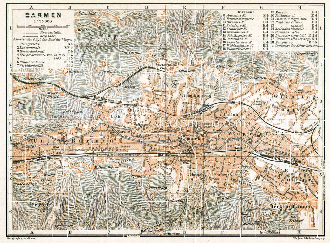 Old map of Barmen in 1906. Buy vintage map replica poster print or ...