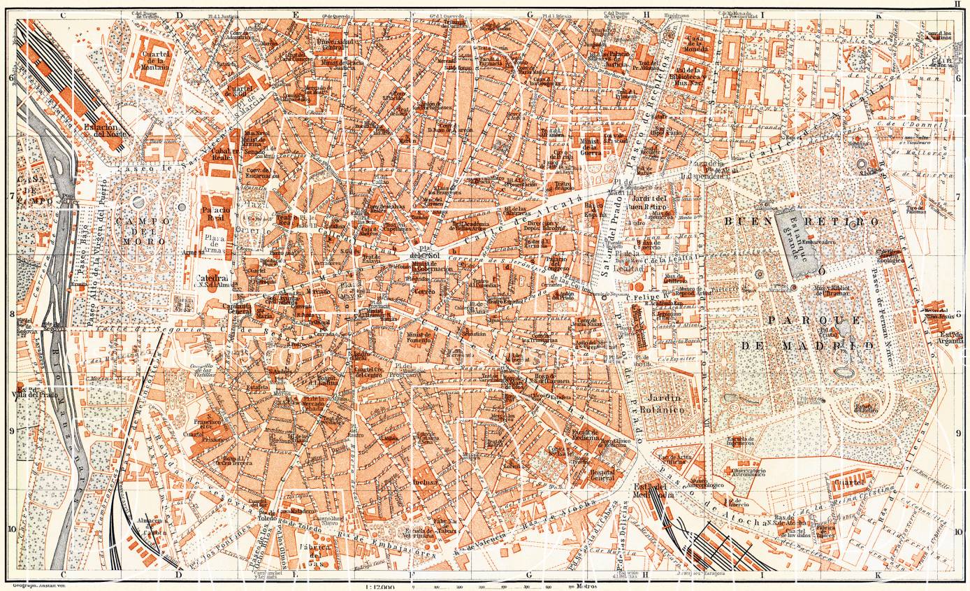 Old map of Madrid Center in 1899. Buy vintage map replica poster print ...