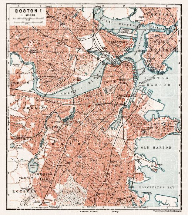 Old Map Of Boston In 1909. Buy Vintage Map Replica Poster Print Or 