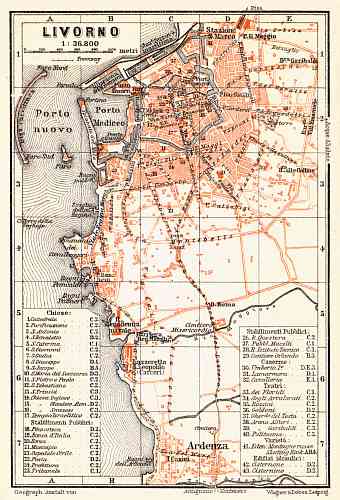 Leghorn (Livorno) city map, 1908